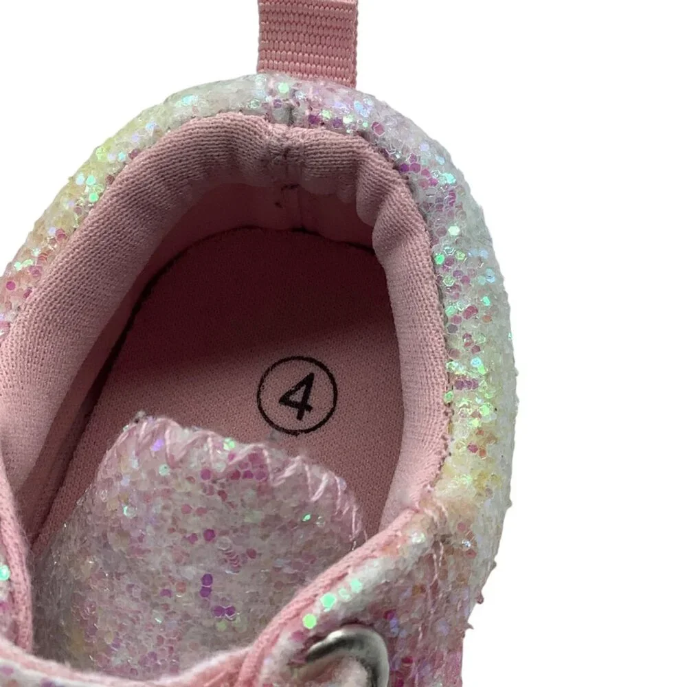 Kids Glitter Rainbow Sneakers With Velcro Strap & Lace-Up Detail Size 4